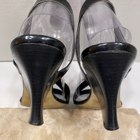 Sz 10 Franco Sarto Black Patent Leather Strappy Heeled Sandals - Picture 6 of 13